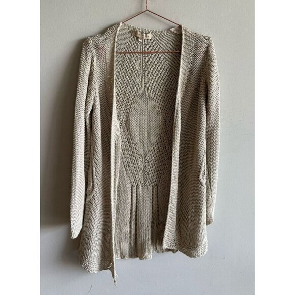 Lineamaglia Womens Long Sleeve Crochet Open Front Knit Cardigan Tan Size M - Picture 1 of 9
